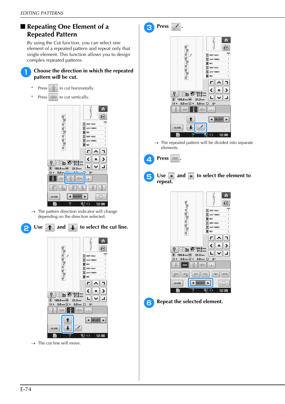 Repeating one element of a repeated pattern | Brother Innov-is V5 User Manual | Page 254 / 312