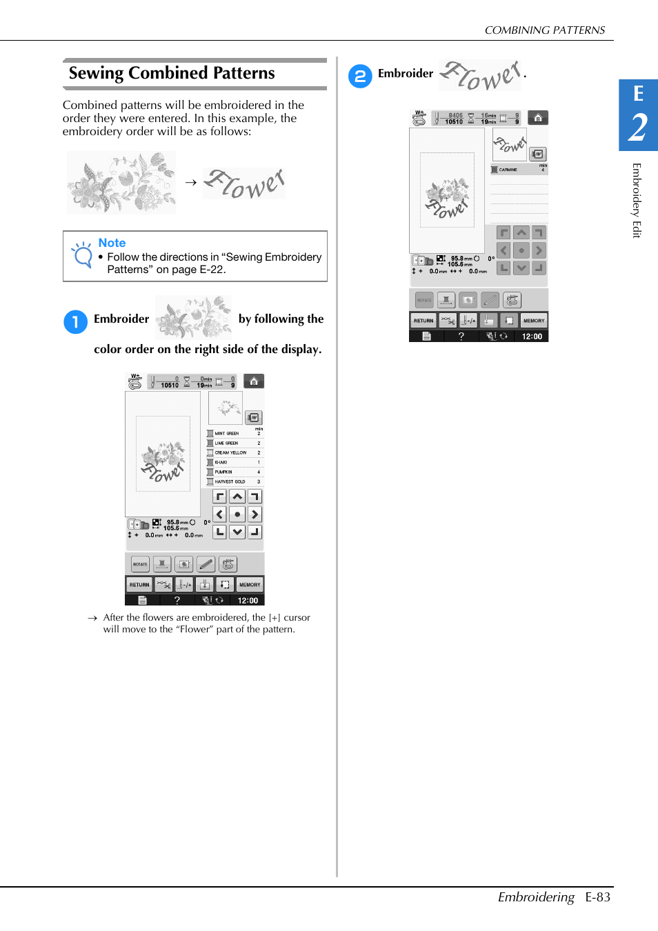 Sewing combined patterns | Brother Innov-is V5 User Manual | Page 263 / 312