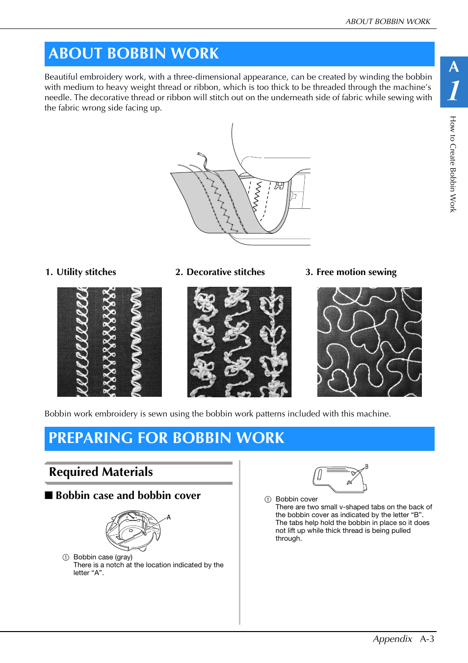 About bobbin work, Preparing for bobbin work, Required materials | Brother Innov-is V5 User Manual | Page 269 / 312