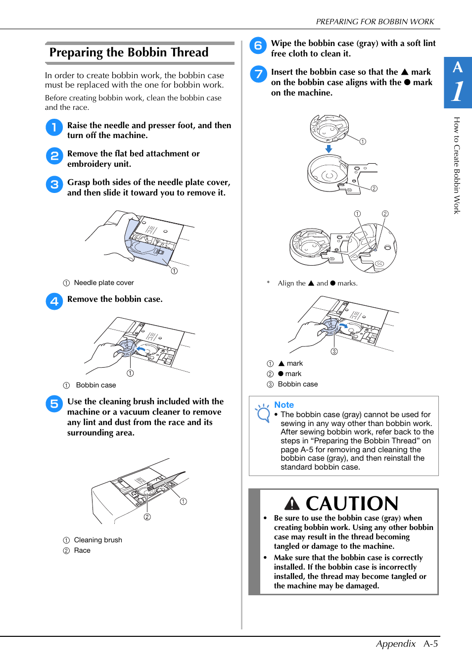 Caution, Preparing the bobbin thread | Brother Innov-is V5 User Manual | Page 271 / 312