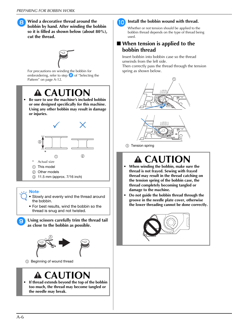 Caution, When tension is applied to the bobbin thread | Brother Innov-is V5 User Manual | Page 272 / 312