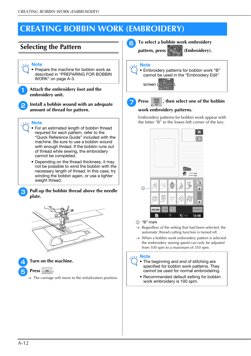 Creating bobbin work (embroidery), Selecting the pattern | Brother Innov-is V5 User Manual | Page 278 / 312