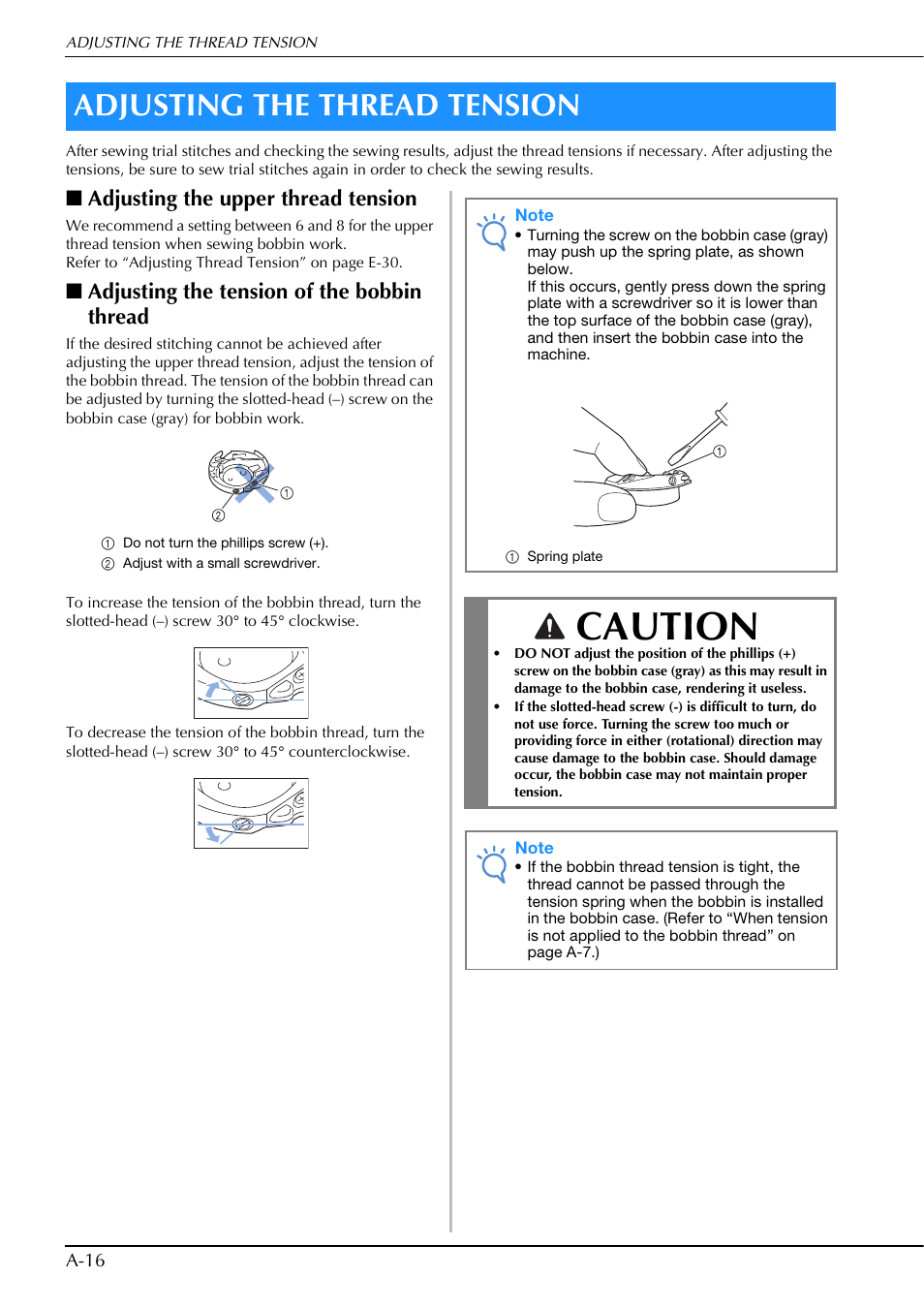 Caution, Adjusting the thread tension, Adjusting the upper thread tension | Adjusting the tension of the bobbin thread | Brother Innov-is V5 User Manual | Page 282 / 312