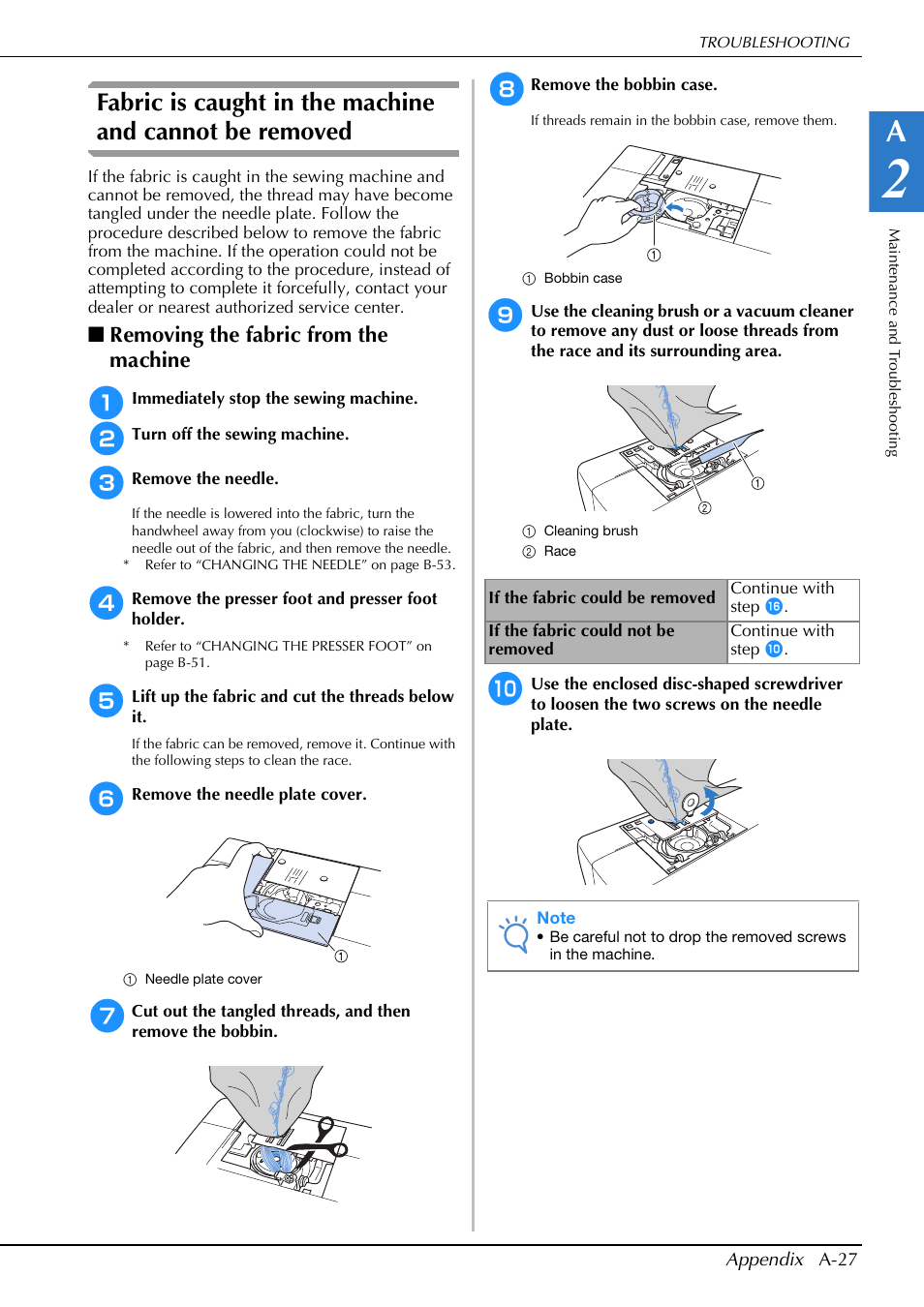 Removing the fabric from the machine | Brother Innov-is V5 User Manual | Page 293 / 312