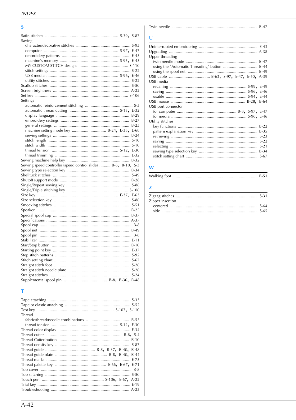 A-42 | Brother Innov-is V5 User Manual | Page 308 / 312