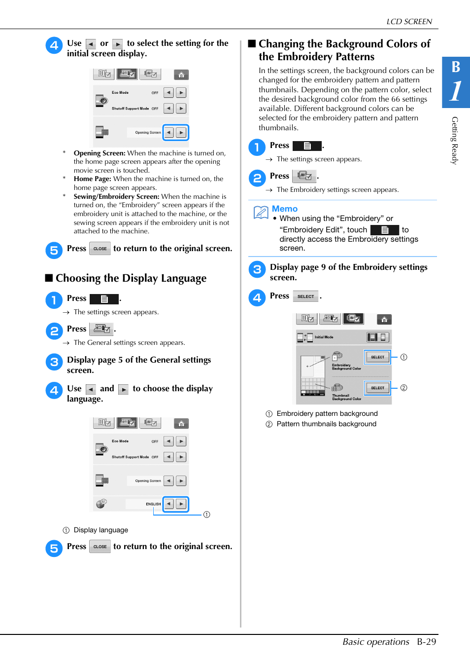 Choosing the display language | Brother Innov-is V5 User Manual | Page 31 / 312