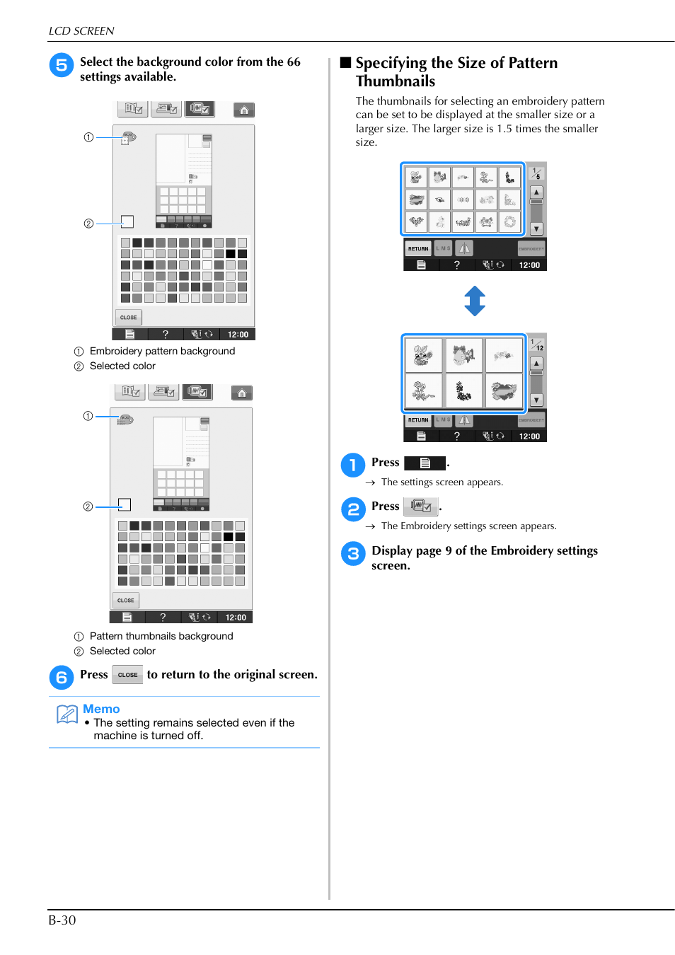 Specifying the size of pattern thumbnails | Brother Innov-is V5 User Manual | Page 32 / 312