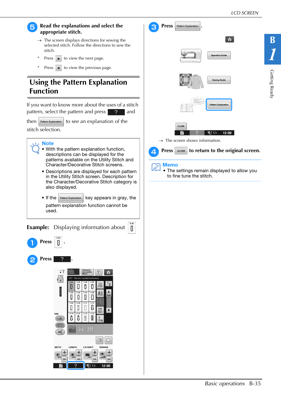 Using the pattern explanation function | Brother Innov-is V5 User Manual | Page 37 / 312