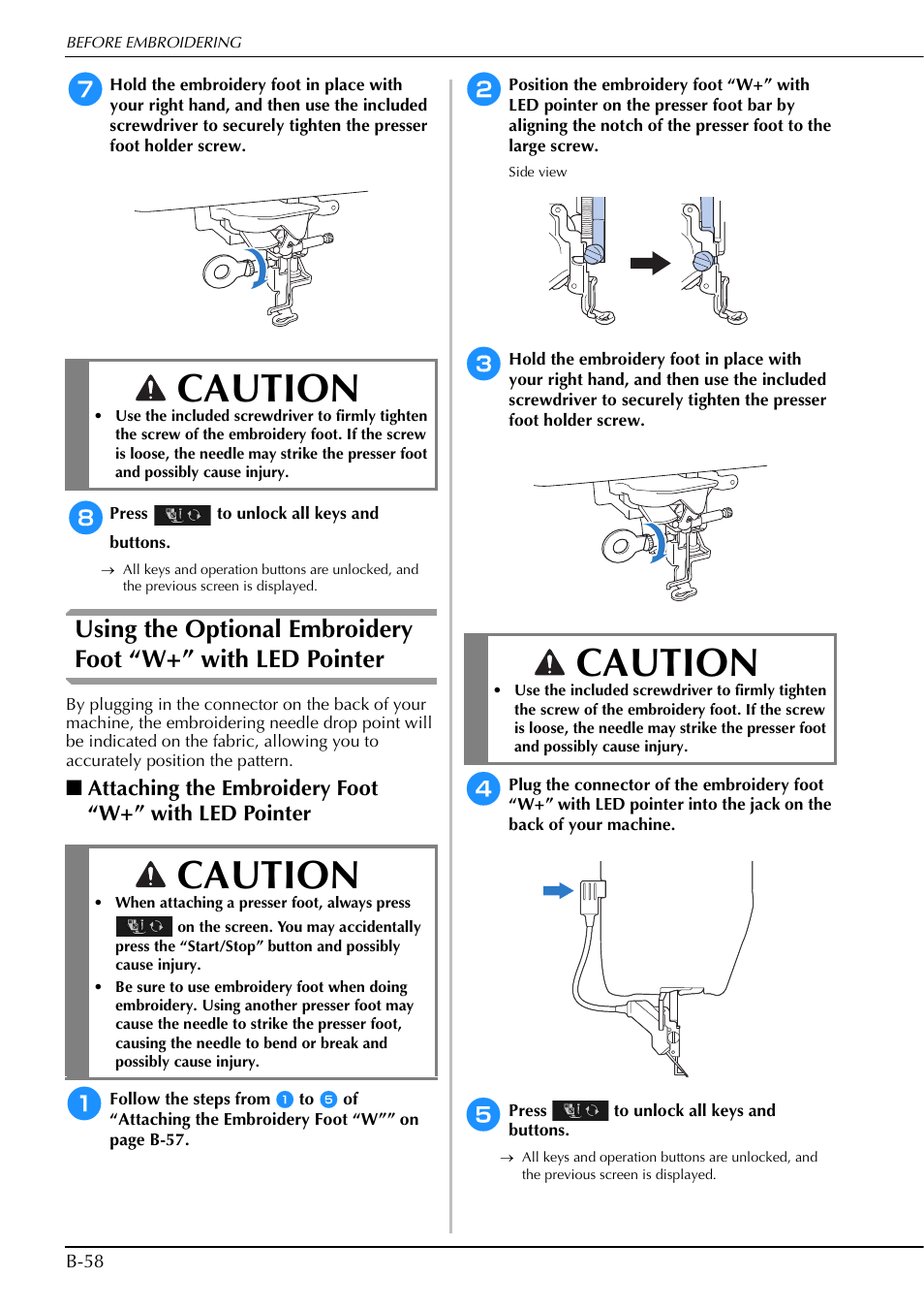 Caution | Brother Innov-is V5 User Manual | Page 60 / 312
