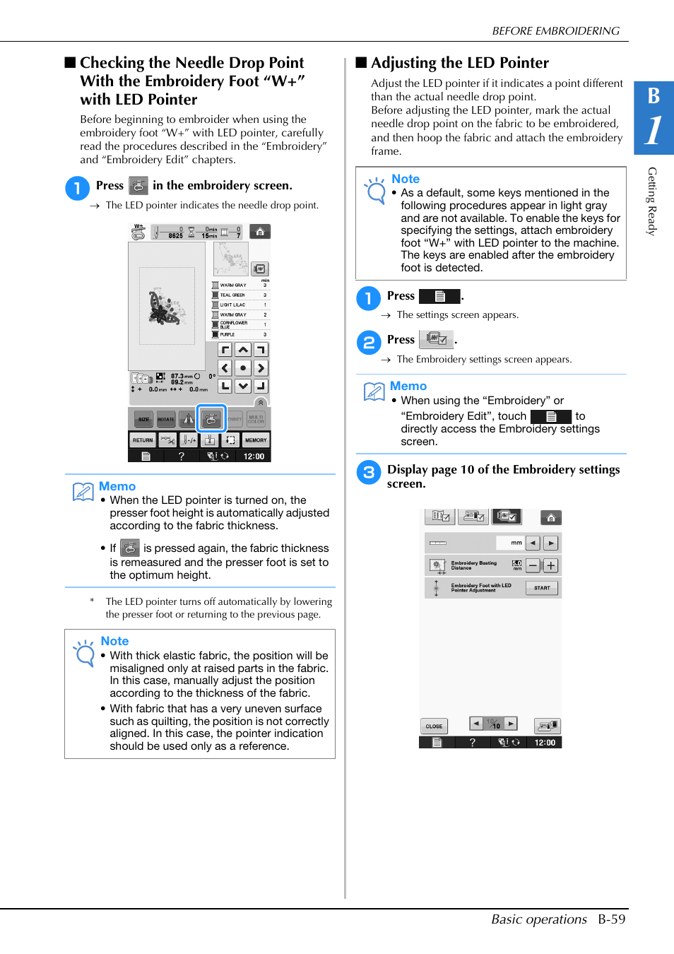 Adjusting the led pointer | Brother Innov-is V5 User Manual | Page 61 / 312