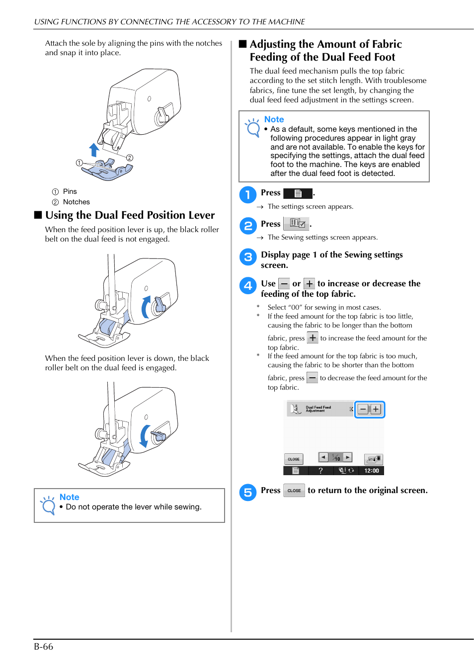 Using the dual feed position lever | Brother Innov-is V5 User Manual | Page 68 / 312