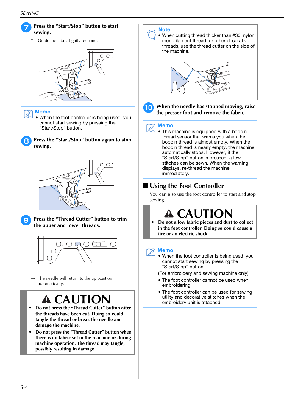 Caution, Using the foot controller | Brother Innov-is V5 User Manual | Page 72 / 312