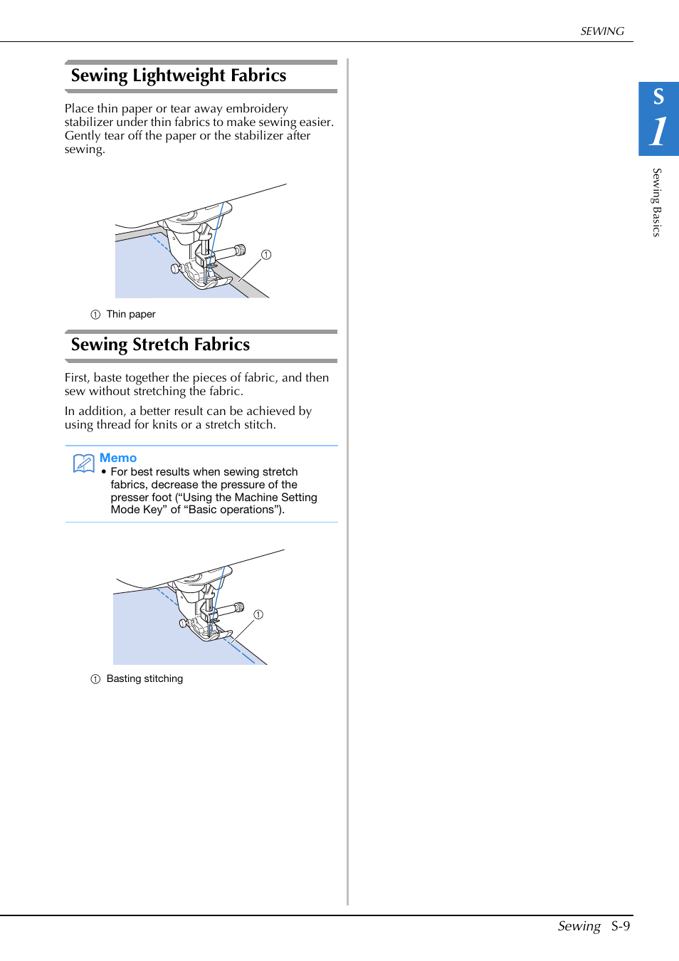 Sewing lightweight fabrics, Sewing stretch fabrics | Brother Innov-is V5 User Manual | Page 77 / 312