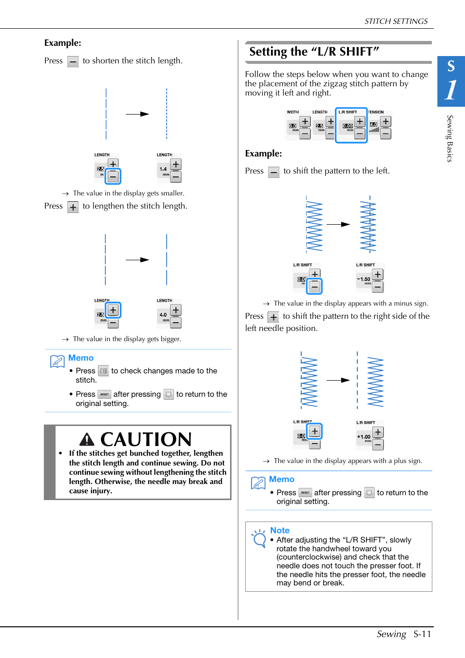 Caution, Setting the “l/r shift | Brother Innov-is V5 User Manual | Page 79 / 312