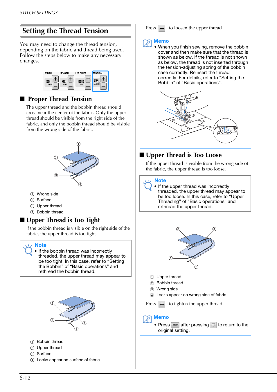 Setting the thread tension, Proper thread tension, Upper thread is too tight | Upper thread is too loose | Brother Innov-is V5 User Manual | Page 80 / 312