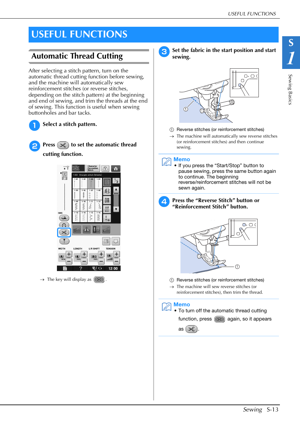 Useful functions, Automatic thread cutting | Brother Innov-is V5 User Manual | Page 81 / 312