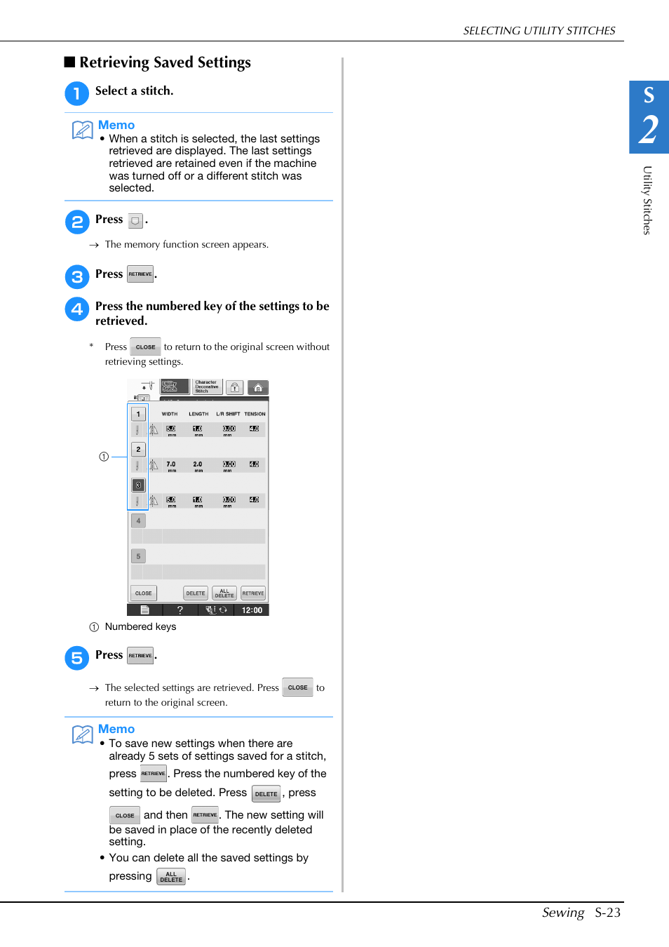 Retrieving saved settings | Brother Innov-is V5 User Manual | Page 91 / 312