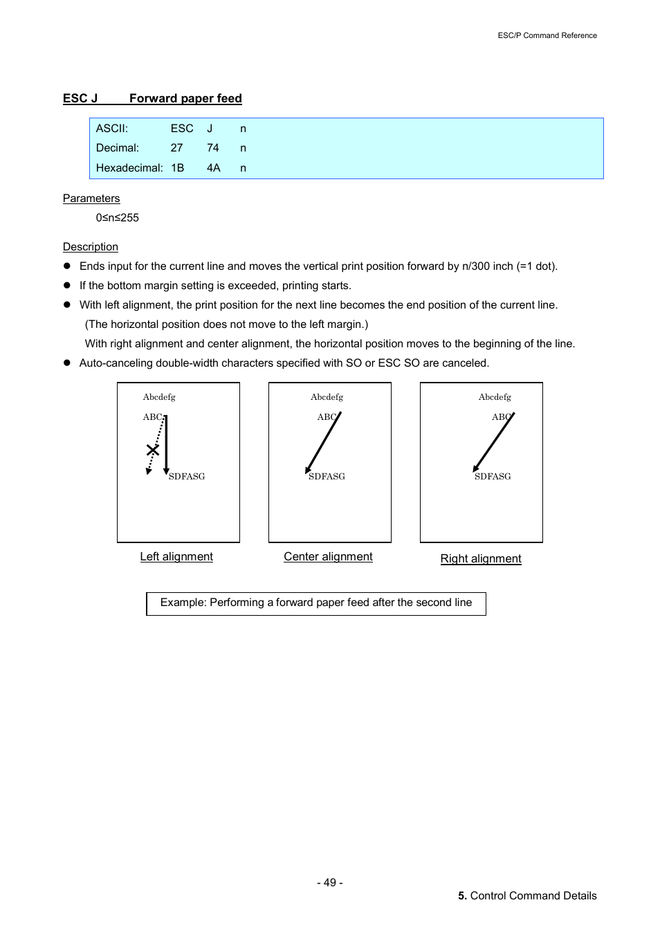Esc j forward paper feed, Esc j, Forward paper feed | Brother QL-720NW User Manual | Page 55 / 117