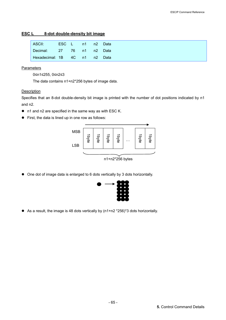 Esc l 8-dot double-density bit image, Esc l, Dot double-density bit image | Brother QL-720NW User Manual | Page 71 / 117