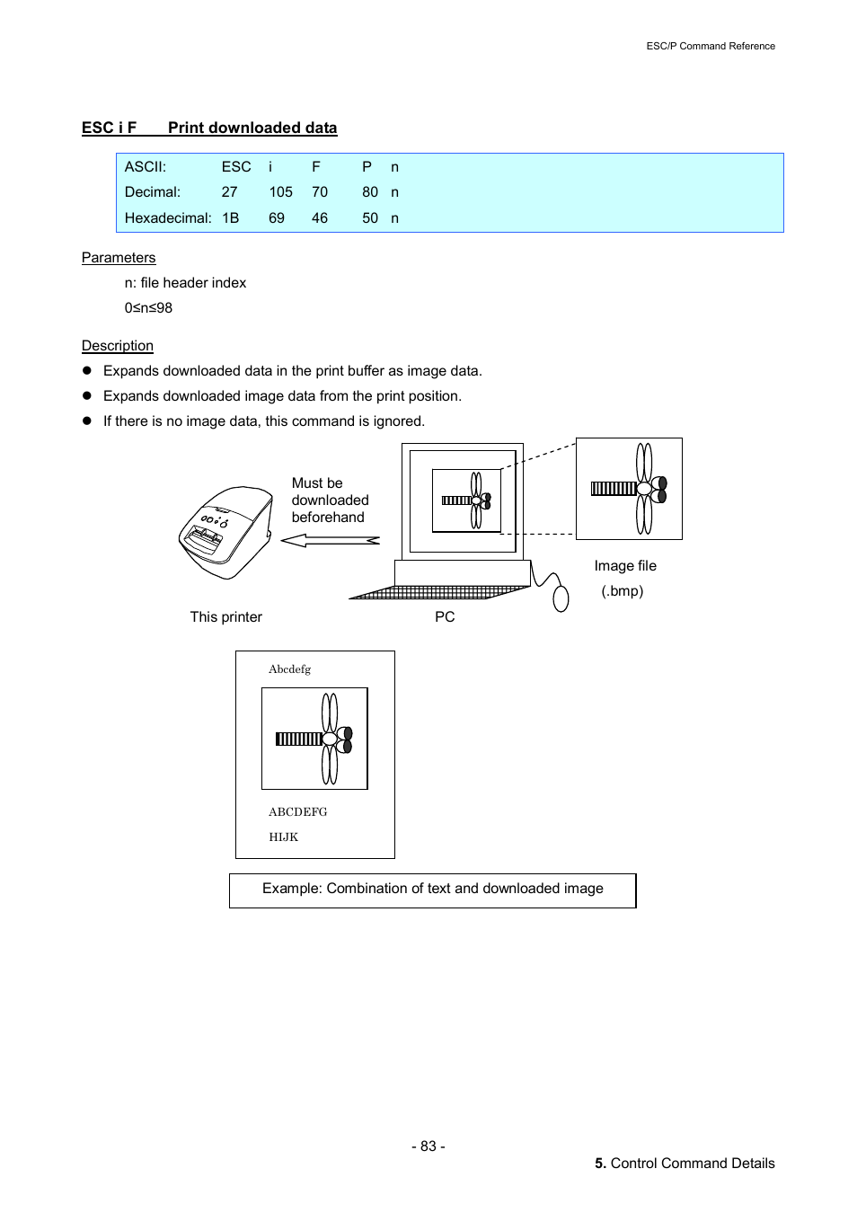 Esc i f print downloaded data, Esc i f, Print downloaded data | Brother QL-720NW User Manual | Page 89 / 117