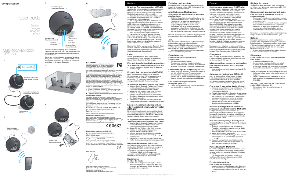 Sony Ericsson Kabelloser Stereo-Lautsprecher MBS-400(MBS-400) User Manual | 2 pages