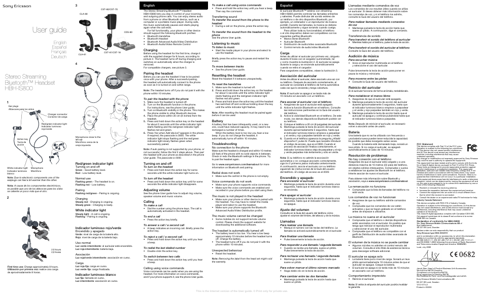 Sony Ericsson Kabelloses Stereo-Headset HBH-IS800(IS800) User Manual | 2 pages