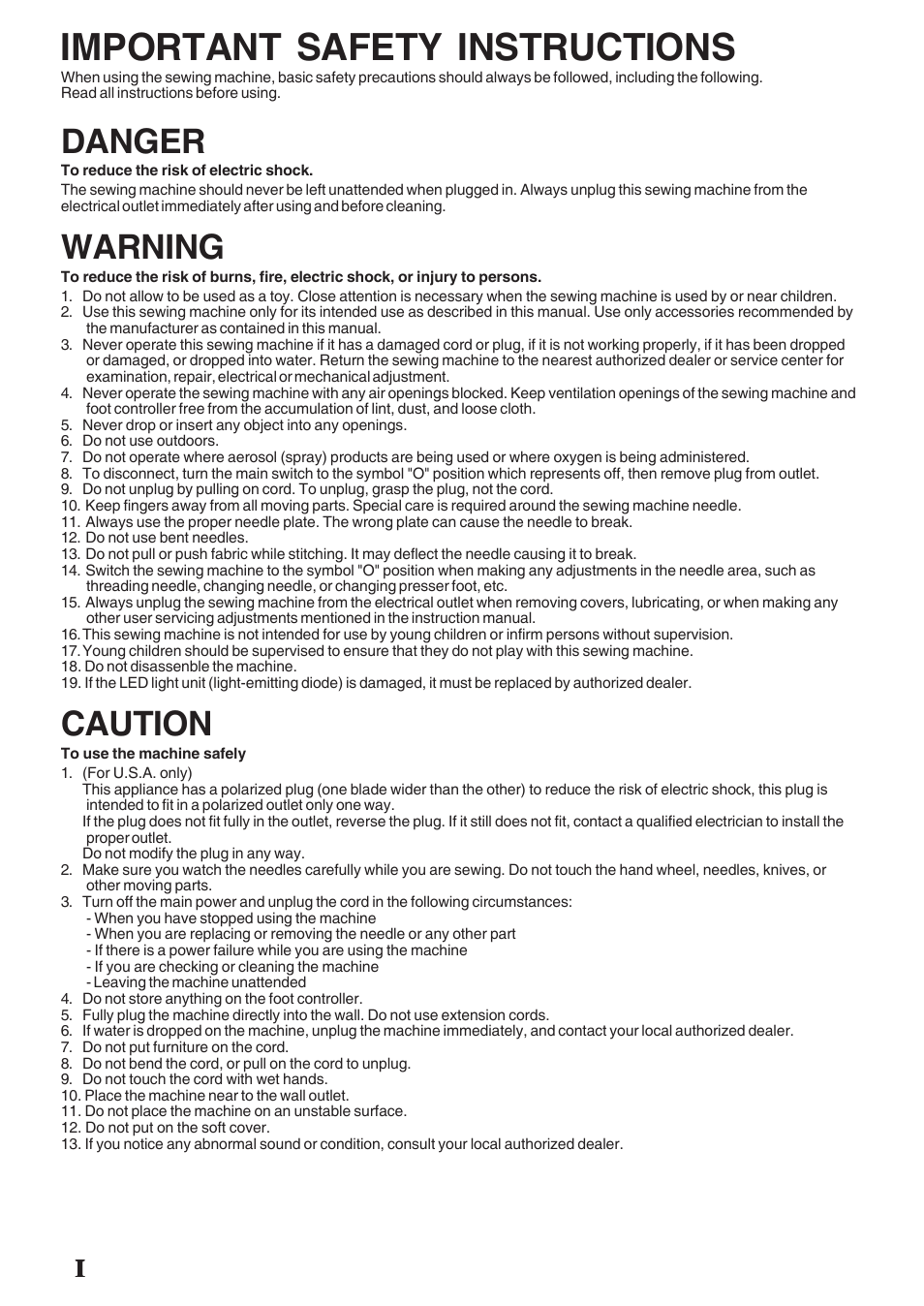 Important safety instructions, Danger, Warning | Caution | Brother 4234D User Manual | Page 2 / 80