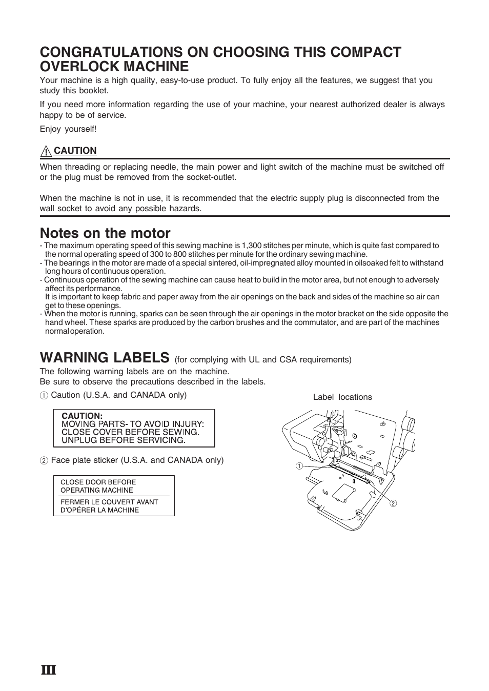 Warning labels | Brother 4234D User Manual | Page 4 / 80