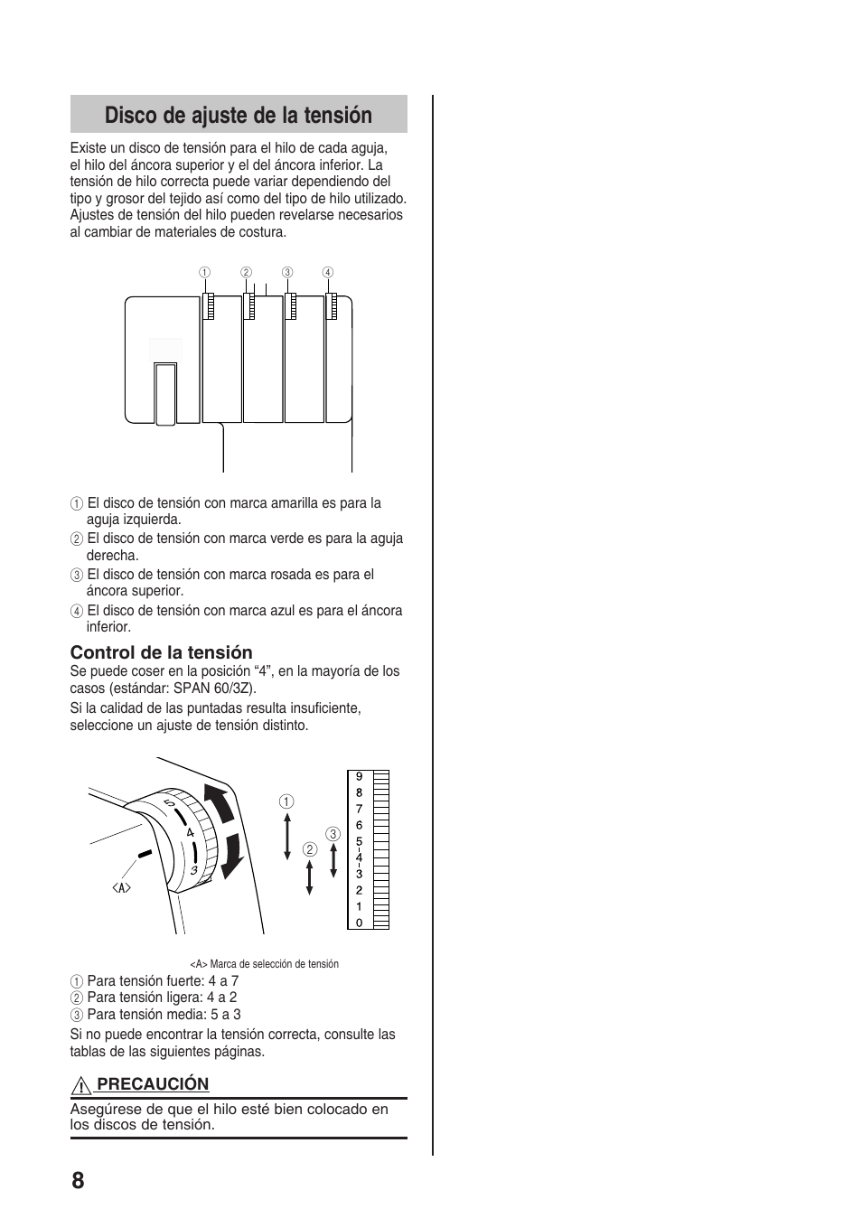 8disco de ajuste de la tensión, Control de la tensión | Brother 4234D User Manual | Page 50 / 80