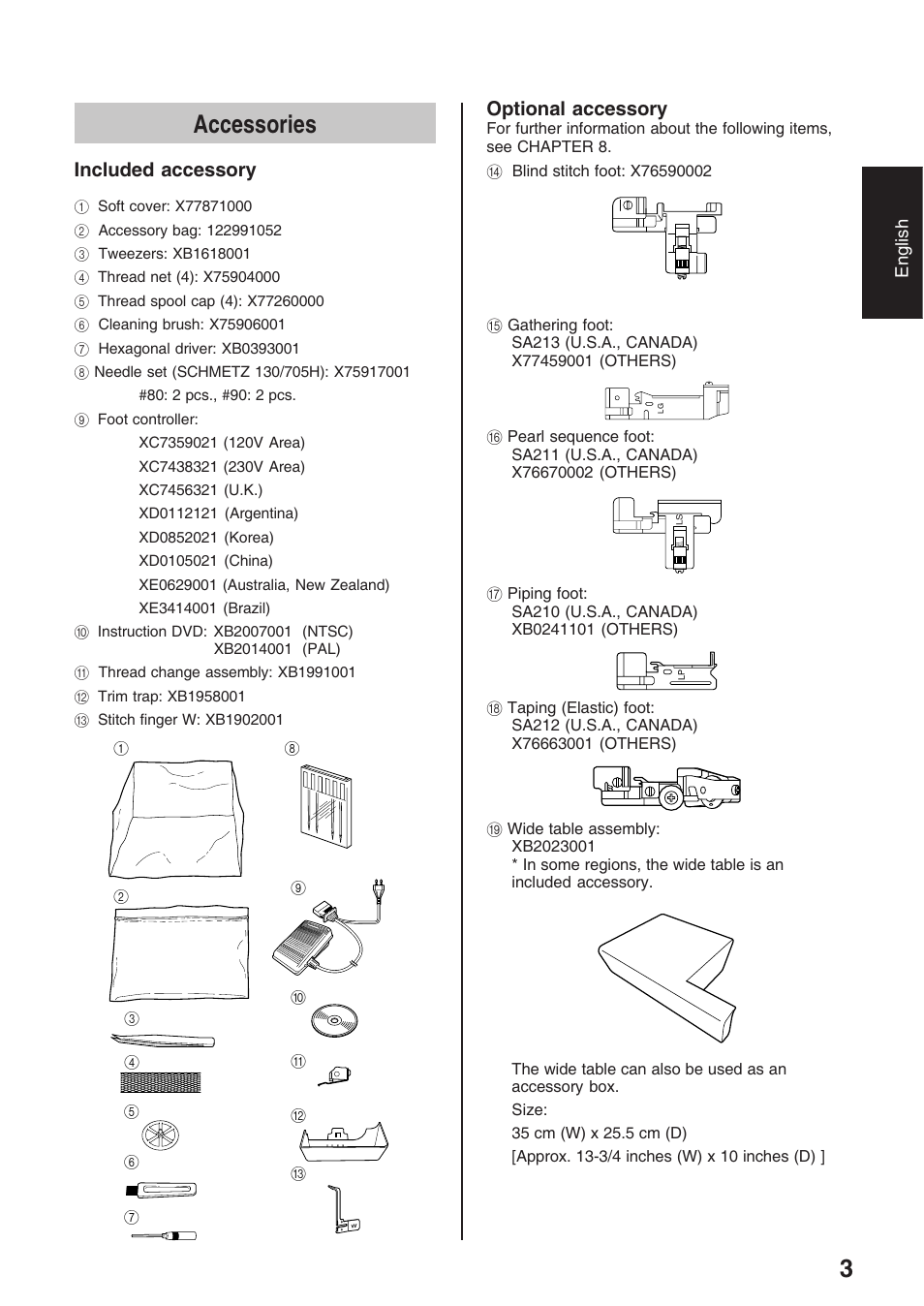 Accessories, Included accessory, Optional accessory | Brother 4234D User Manual | Page 7 / 80