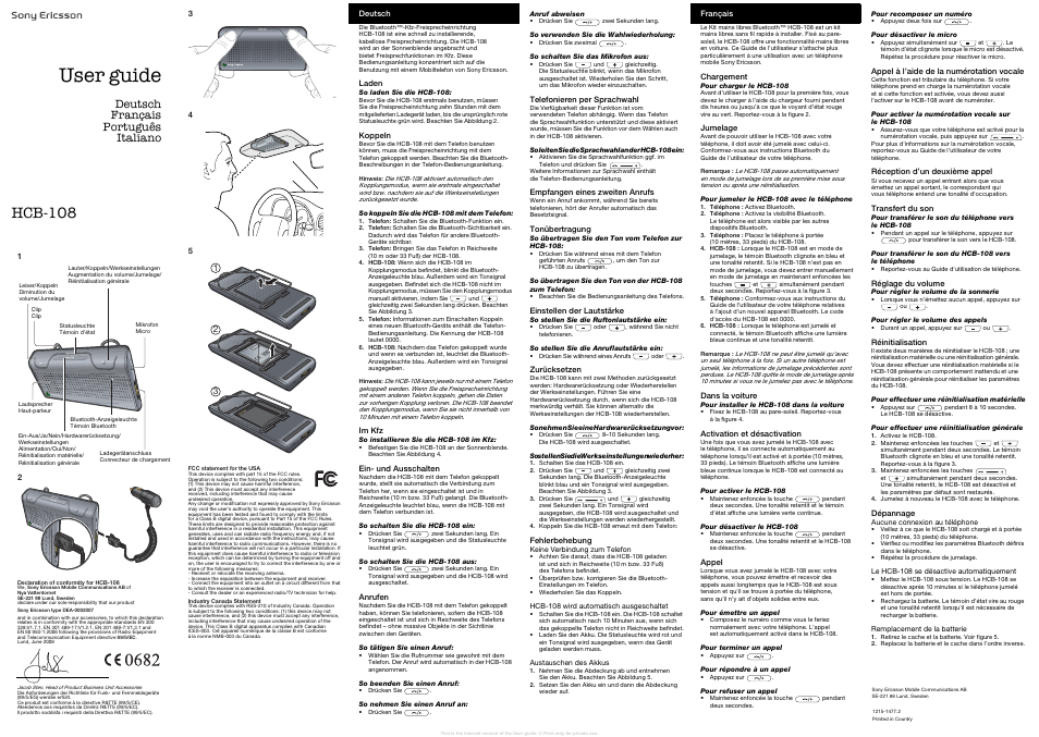 Sony Ericsson Tragbare Stereo-Freisprecheinrichtung HPM-77(HPM-77) User Manual | 2 pages