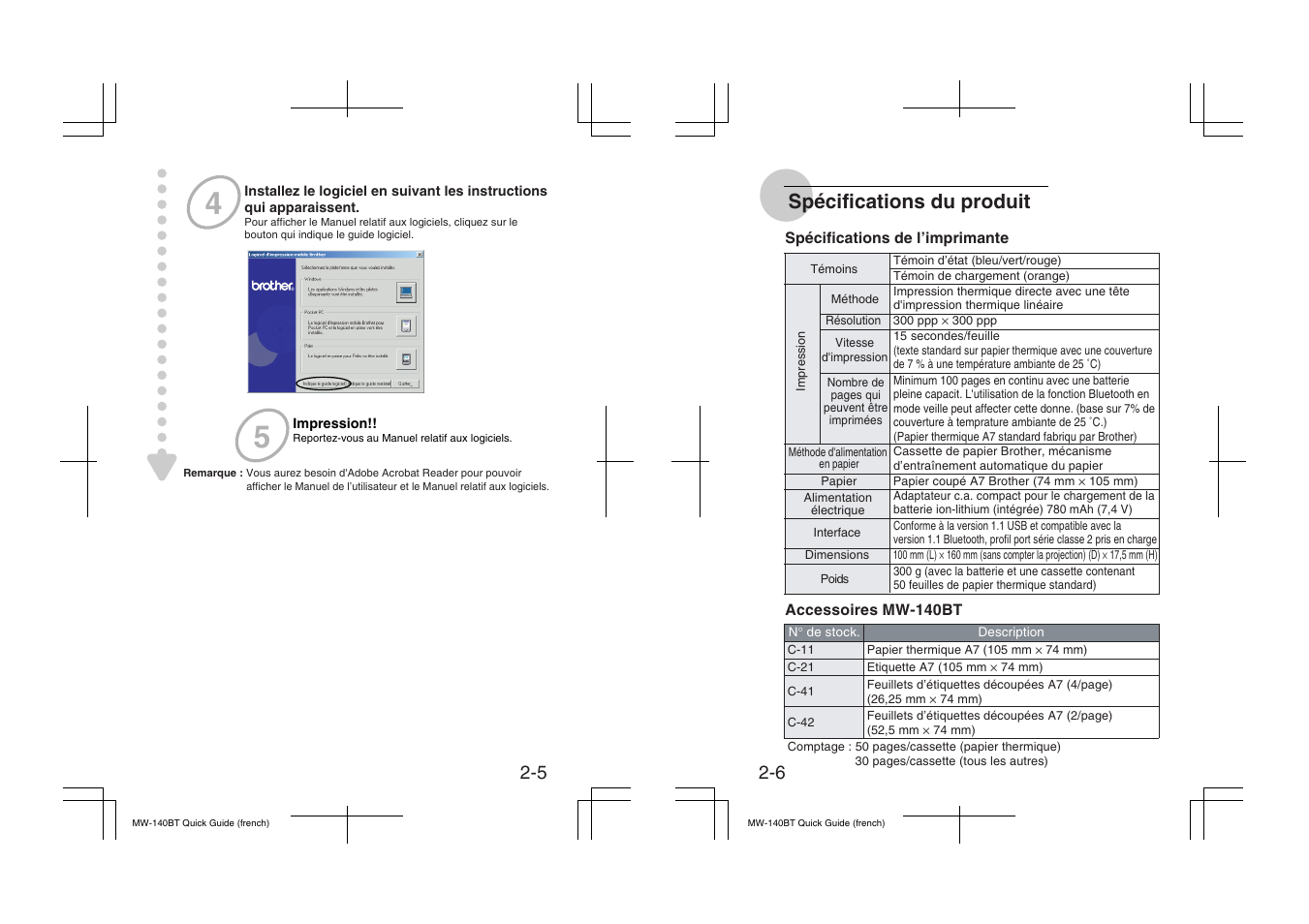 Spécifications du produit | Brother MW-140BT User Manual | Page 13 / 56