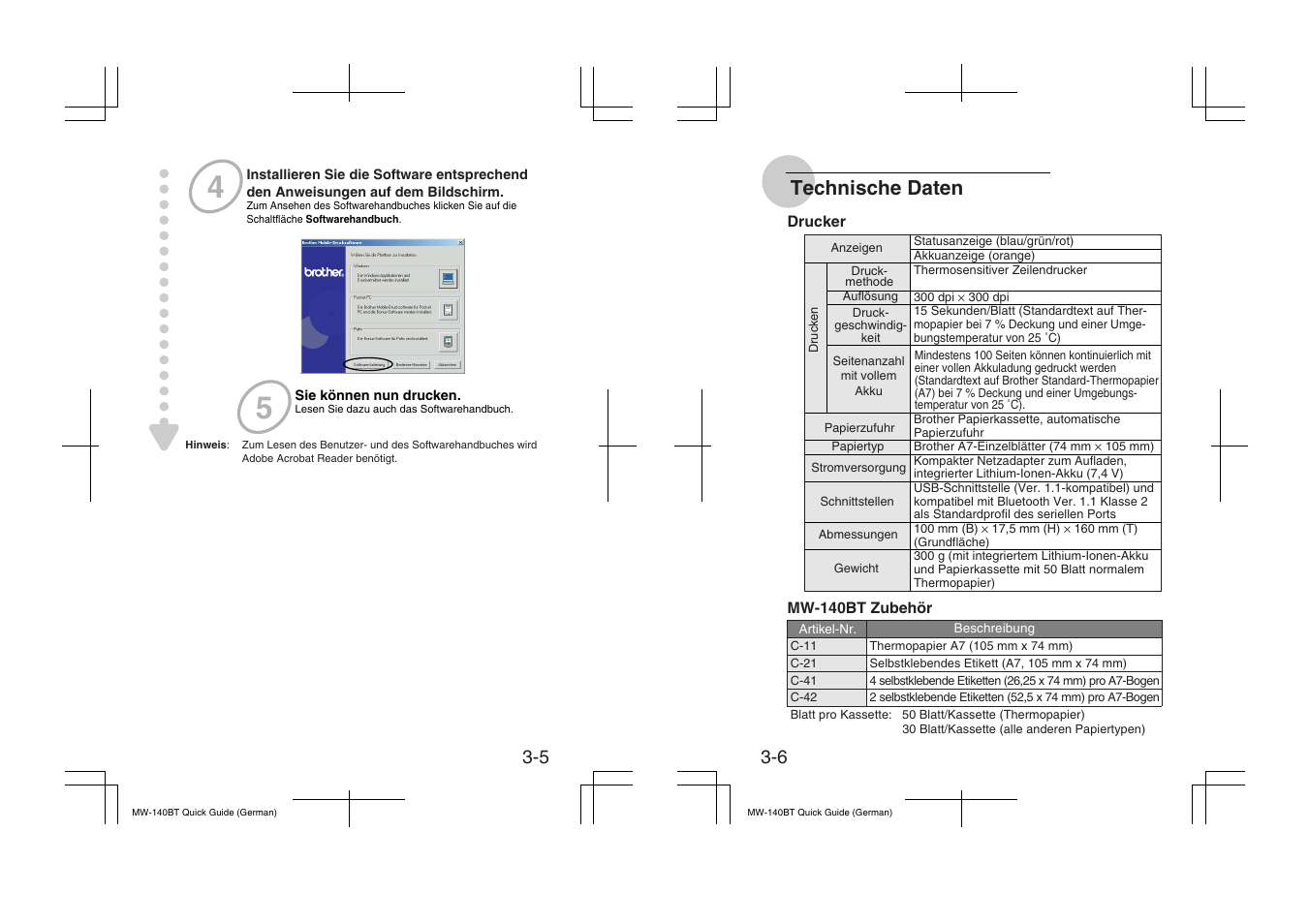 Technische daten | Brother MW-140BT User Manual | Page 19 / 56