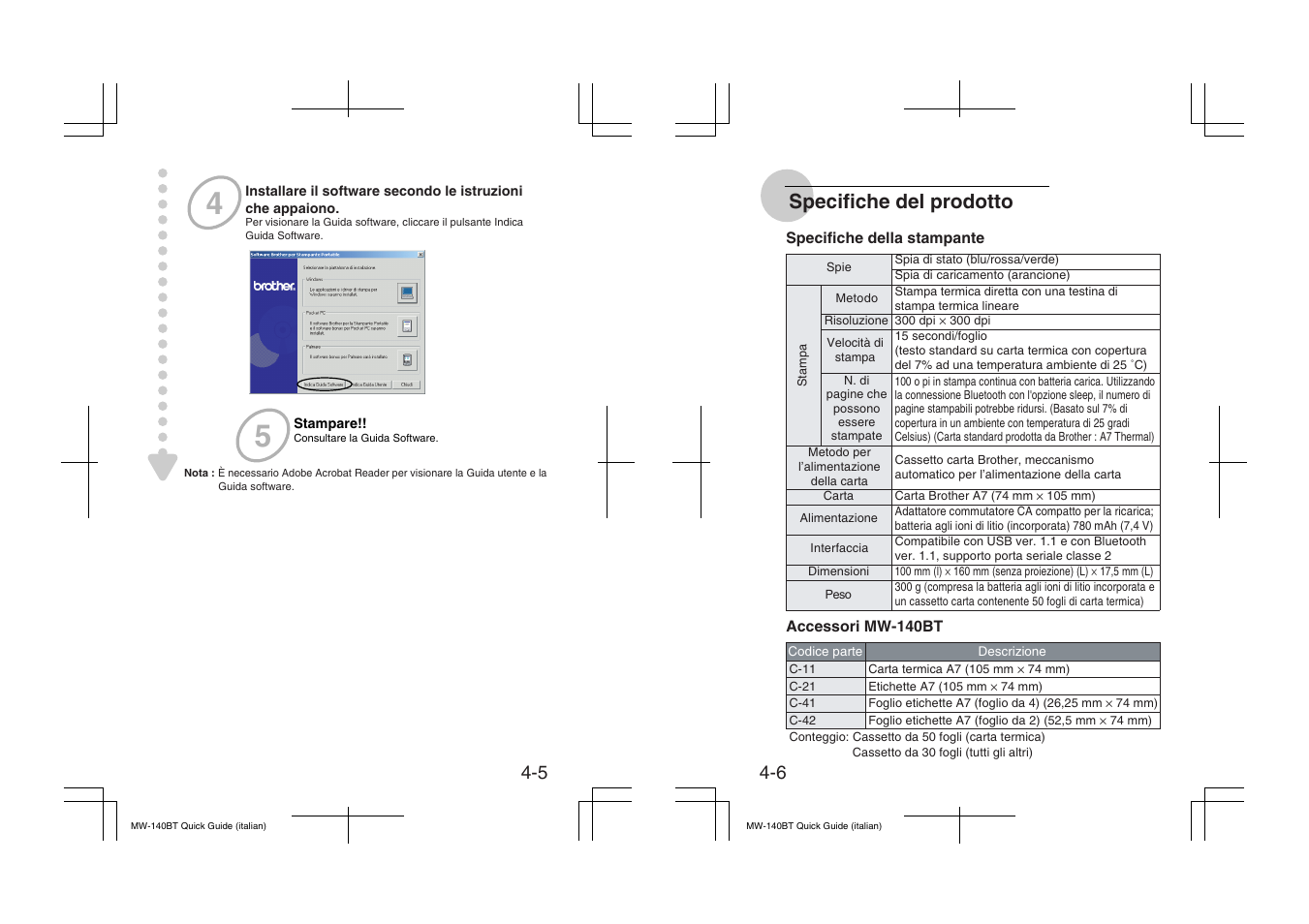 Specifiche del prodotto | Brother MW-140BT User Manual | Page 25 / 56