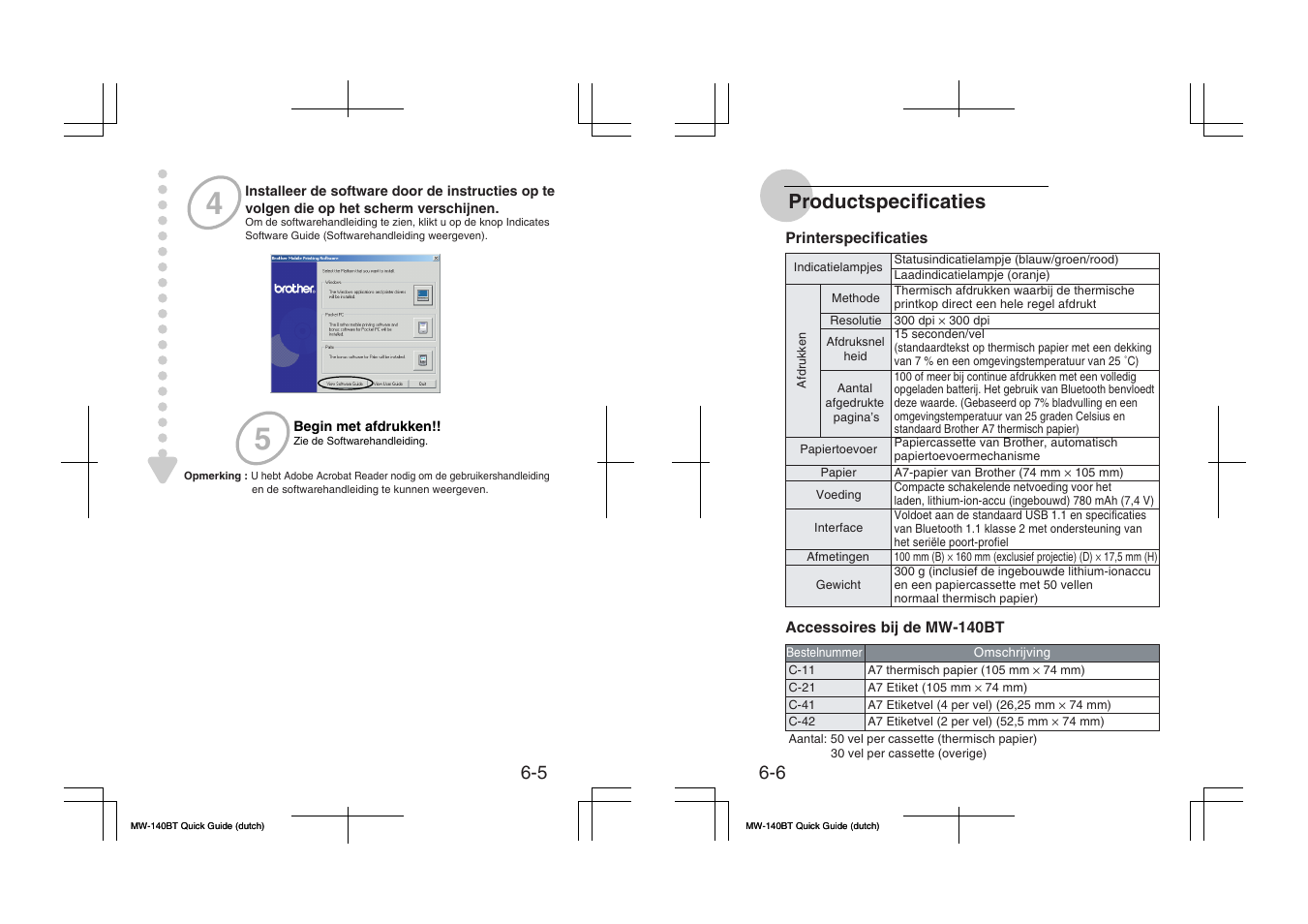 Productspecificaties | Brother MW-140BT User Manual | Page 37 / 56