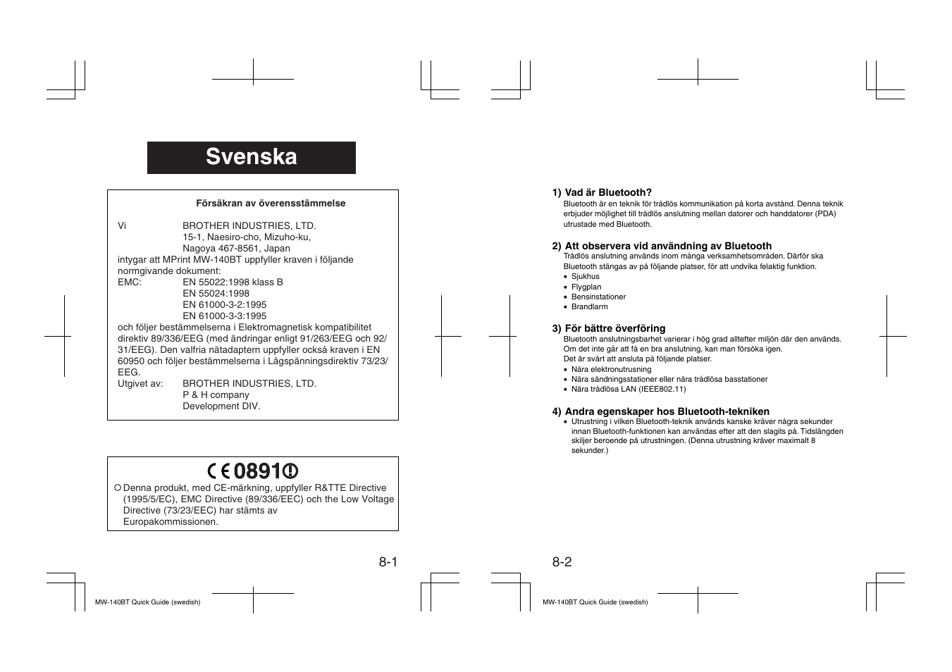 Svenska | Brother MW-140BT User Manual | Page 45 / 56