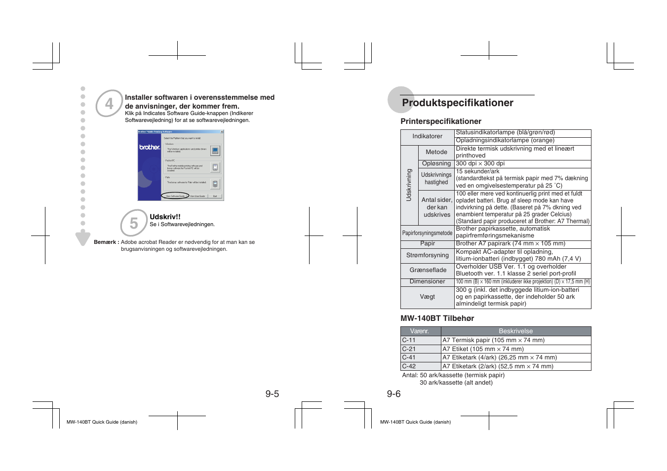 Produktspecifikationer | Brother MW-140BT User Manual | Page 54 / 56