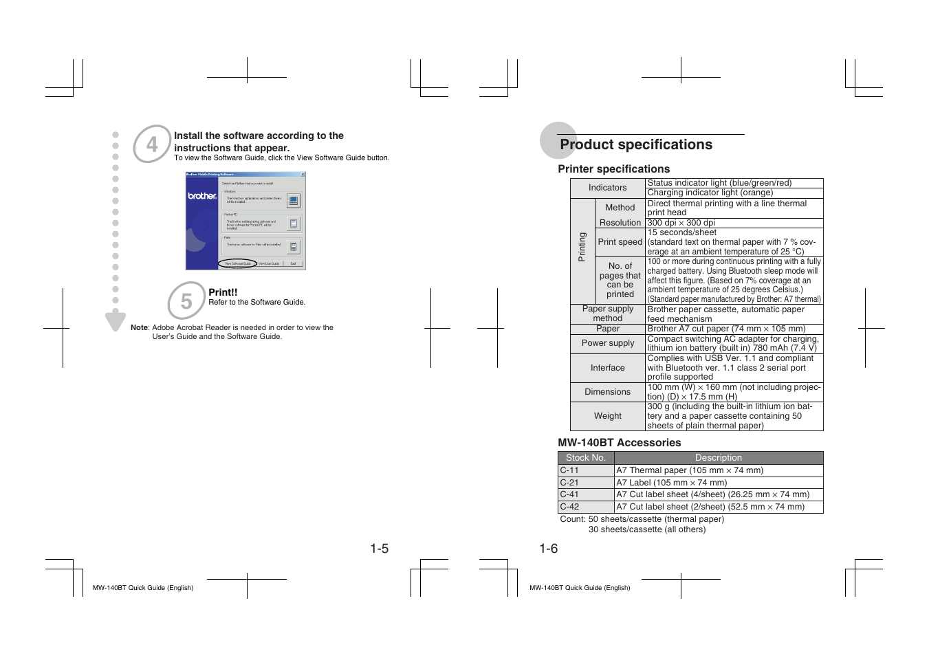 Product specifications | Brother MW-140BT User Manual | Page 7 / 56
