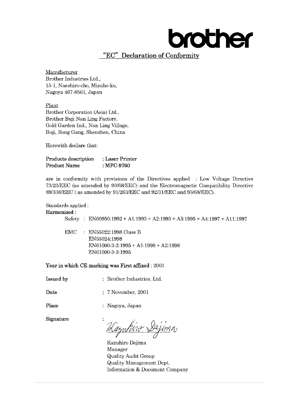 Brother MFC-9760 User Manual | Page 2 / 109