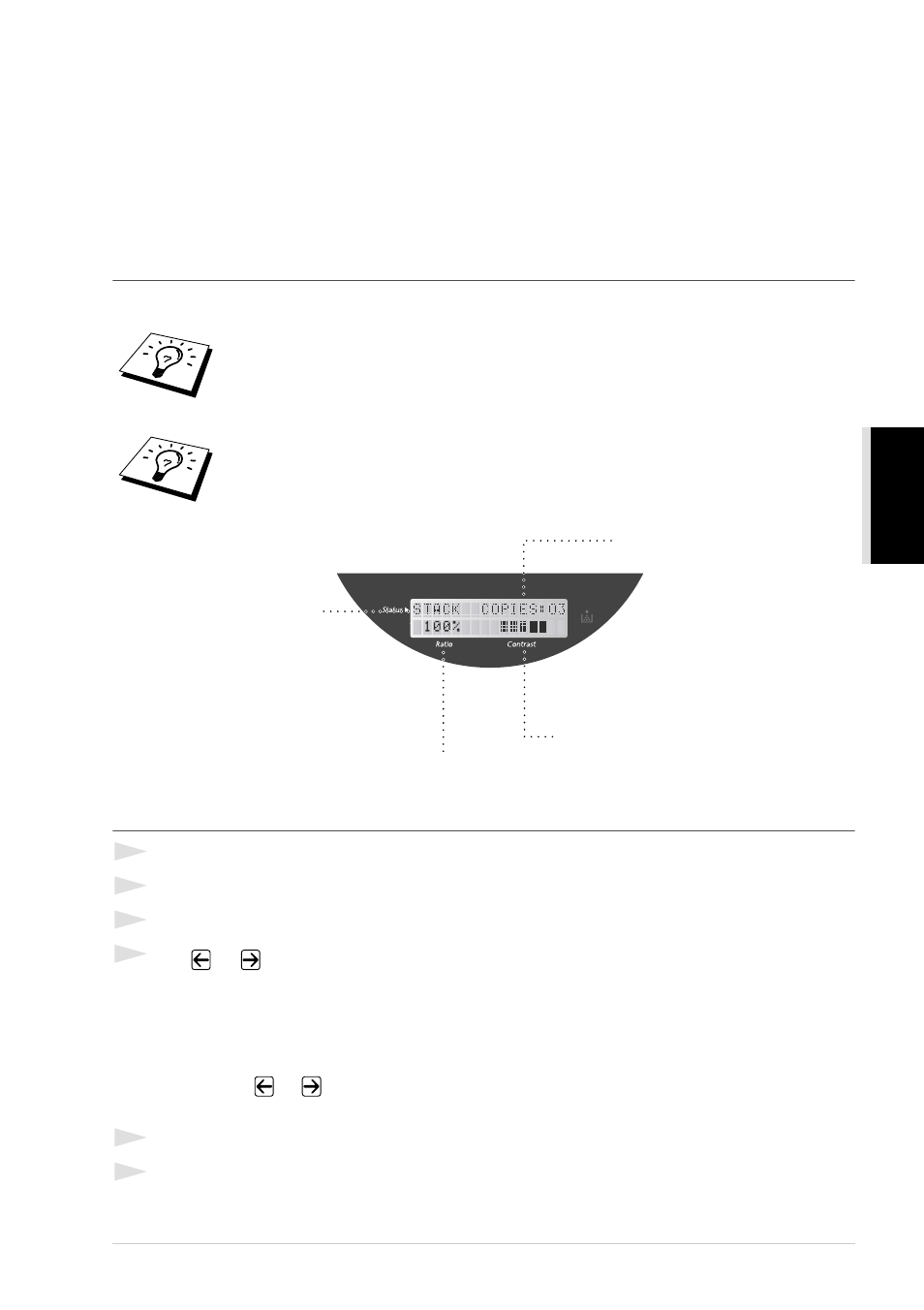 Temporary copy setting, Copying using multiple settings, Making reduced copies | Brother MFC-9760 User Manual | Page 21 / 109