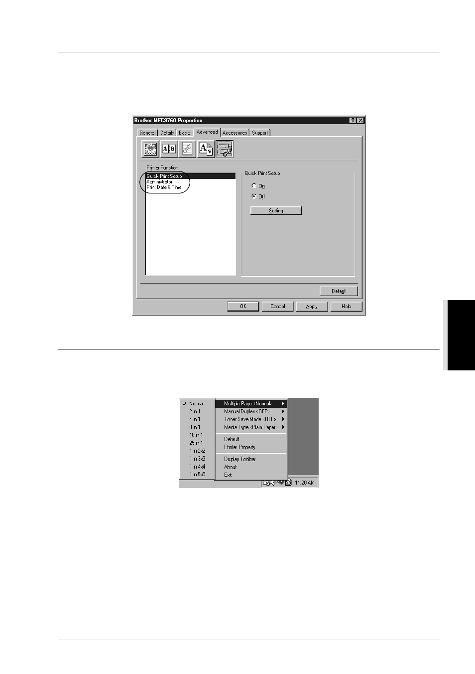 Device options, Quick print setup | Brother MFC-9760 User Manual | Page 43 / 109