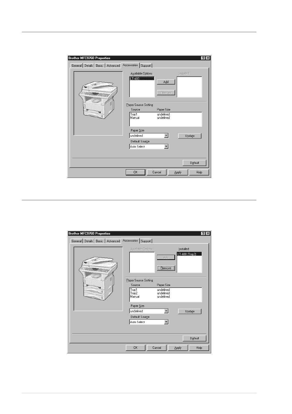Default source, Available options | Brother MFC-9760 User Manual | Page 46 / 109