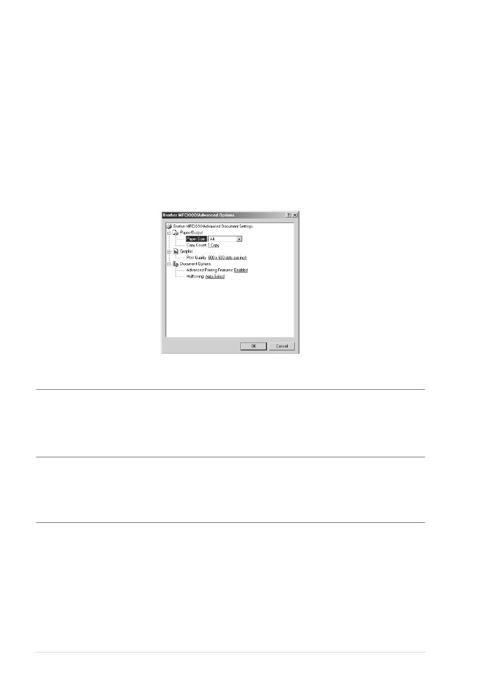 Media, Advanced options, Paper/output | Graphic, Document options | Brother MFC-9760 User Manual | Page 50 / 109