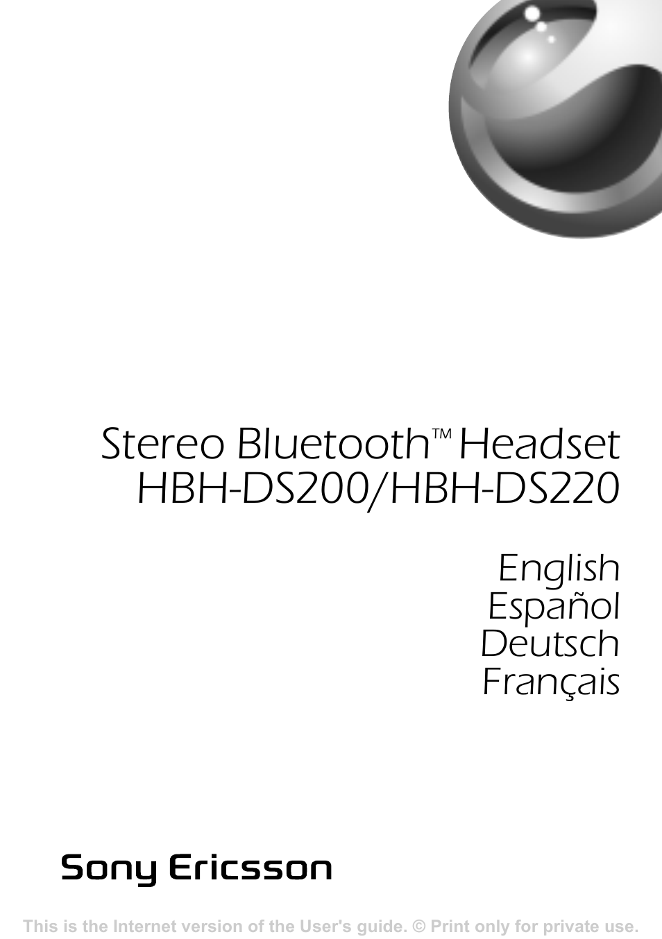Sony Ericsson Stereo-Bluetooth-Headset HBH-DS220(DS220) User Manual | 36 pages