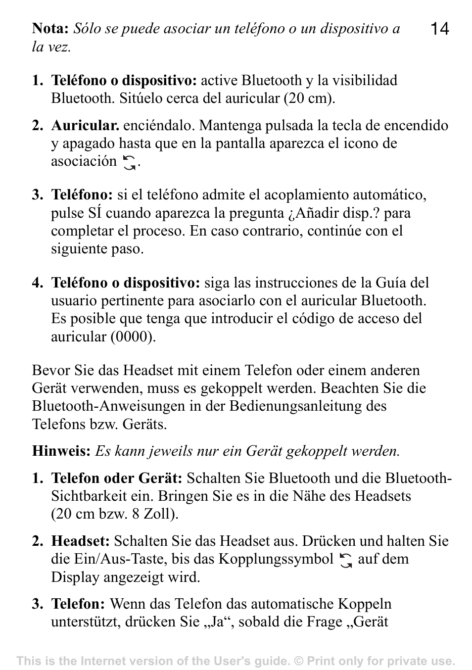 Sony Ericsson Stereo-Bluetooth-Headset HBH-DS220(DS220) User Manual | Page 14 / 36