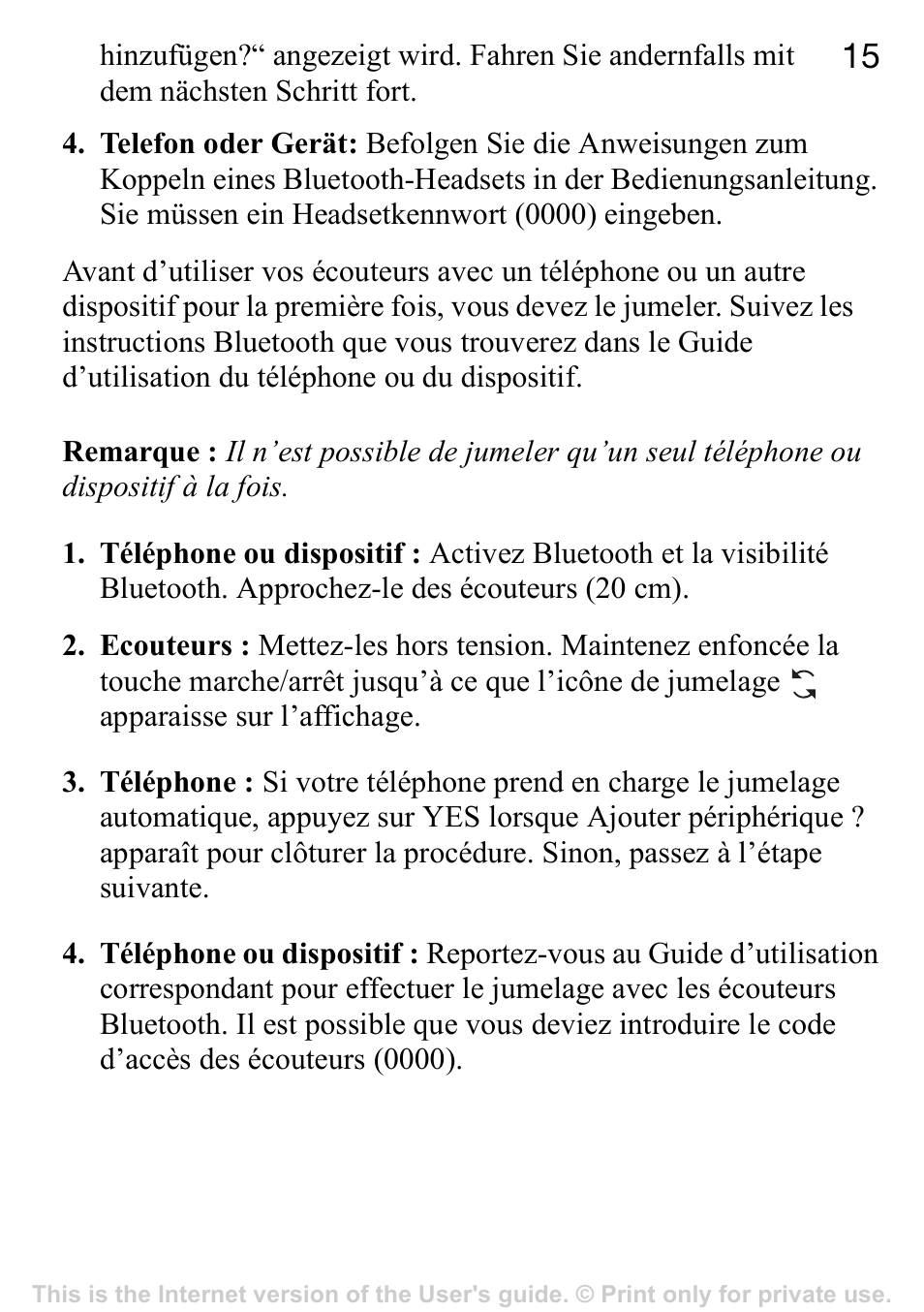 Sony Ericsson Stereo-Bluetooth-Headset HBH-DS220(DS220) User Manual | Page 15 / 36