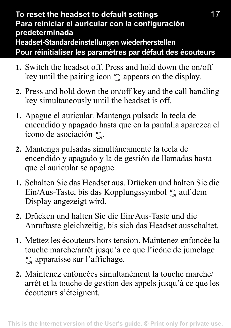 Sony Ericsson Stereo-Bluetooth-Headset HBH-DS220(DS220) User Manual | Page 17 / 36