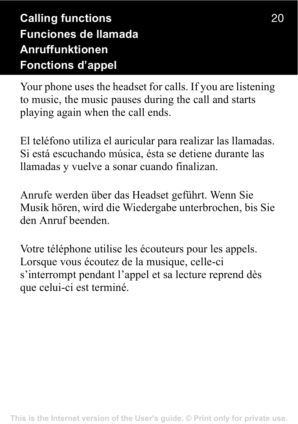 Sony Ericsson Stereo-Bluetooth-Headset HBH-DS220(DS220) User Manual | Page 20 / 36