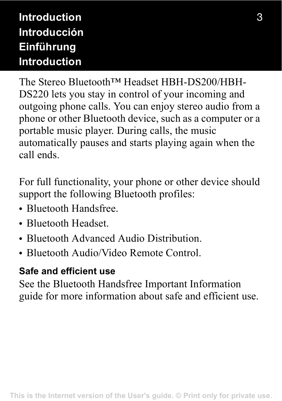 Sony Ericsson Stereo-Bluetooth-Headset HBH-DS220(DS220) User Manual | Page 3 / 36