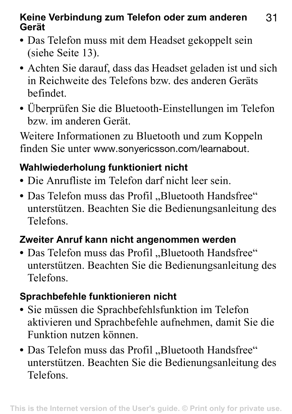 Sony Ericsson Stereo-Bluetooth-Headset HBH-DS220(DS220) User Manual | Page 31 / 36